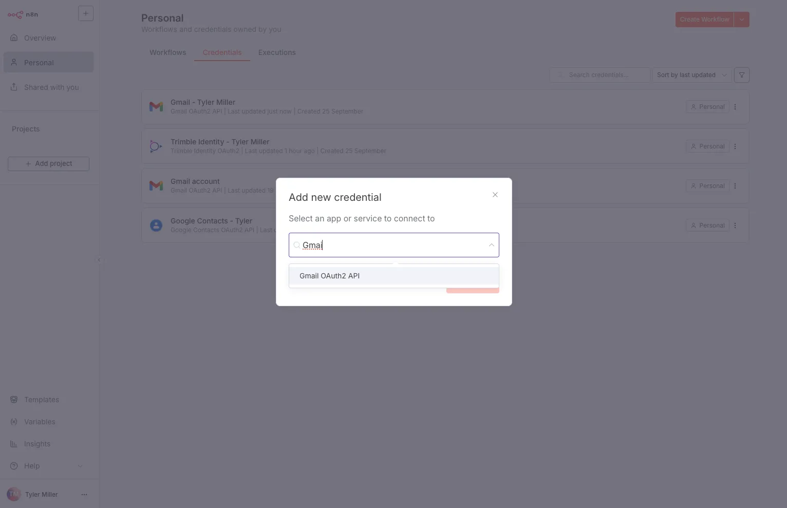 n8n add new credential