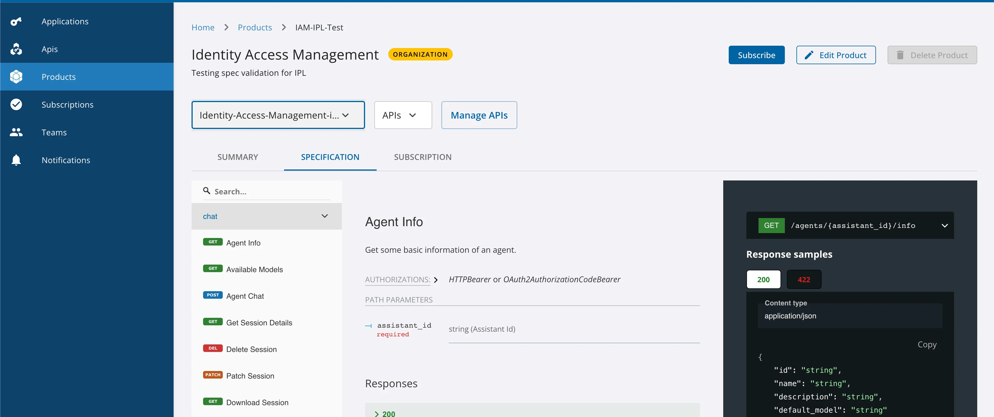 API Product Spec Tab
