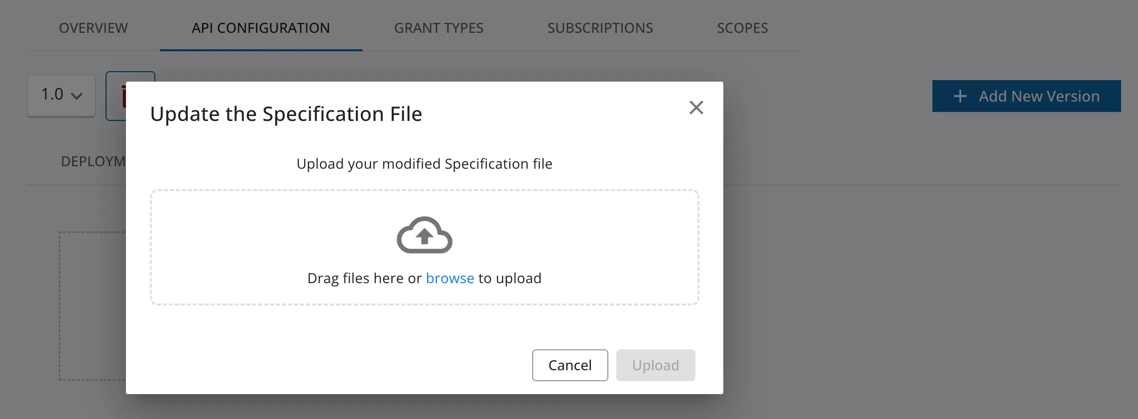 API Specification Upload Dialog