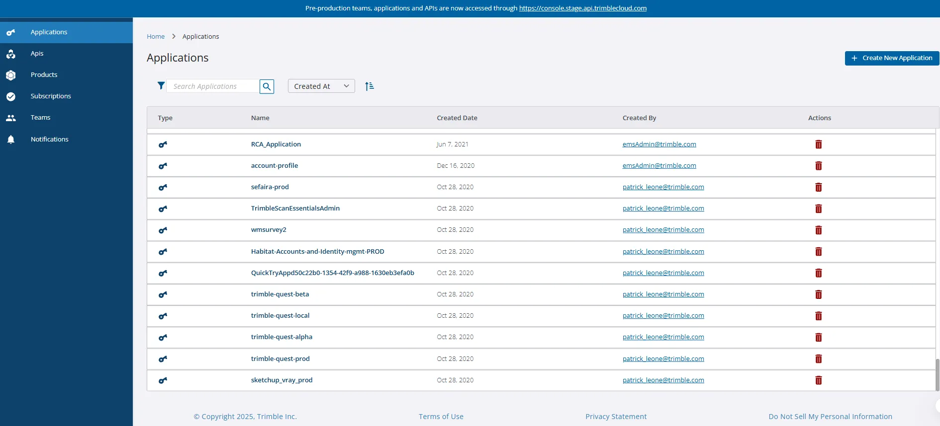 Applications screen