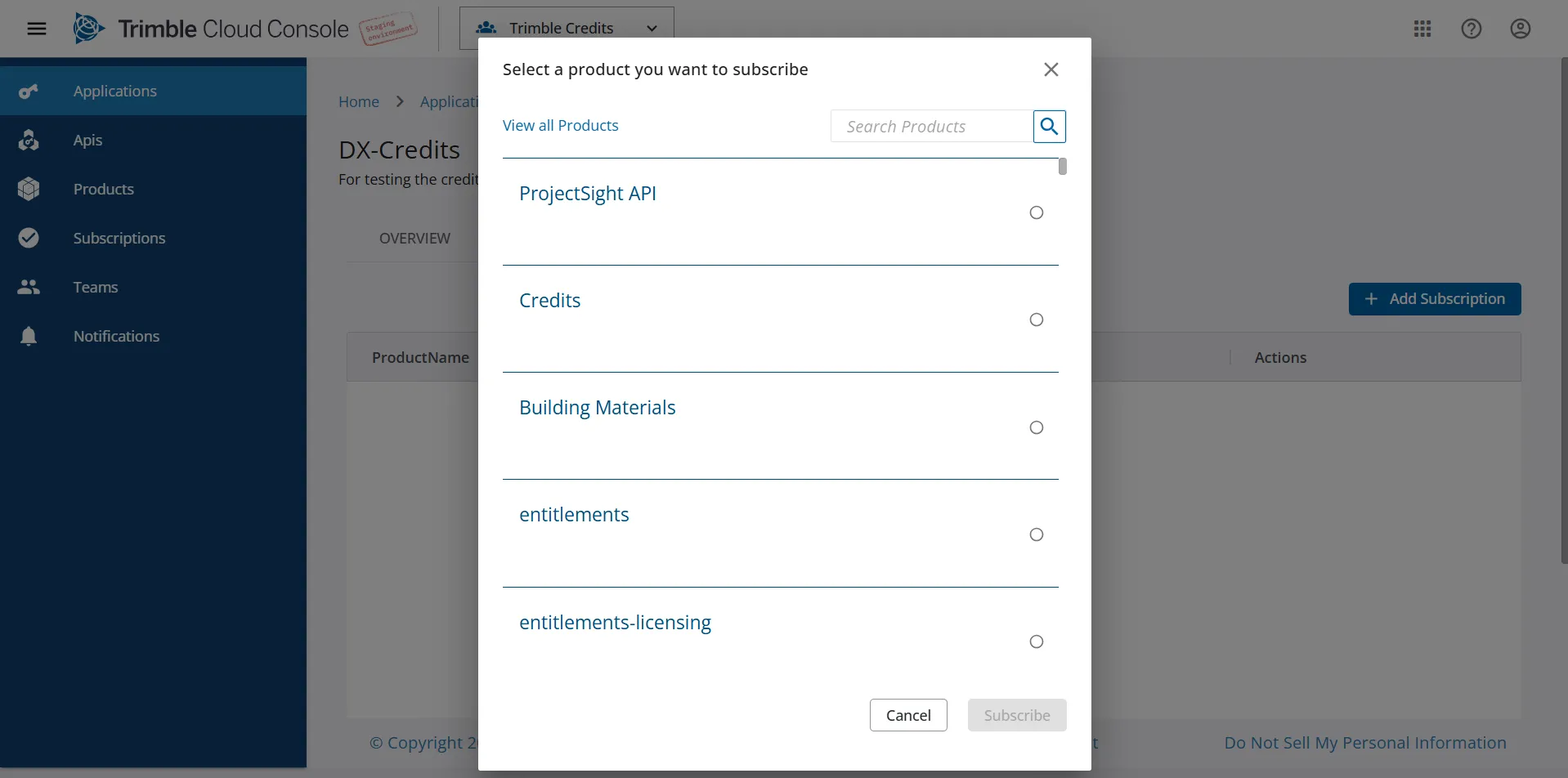 Subscription page