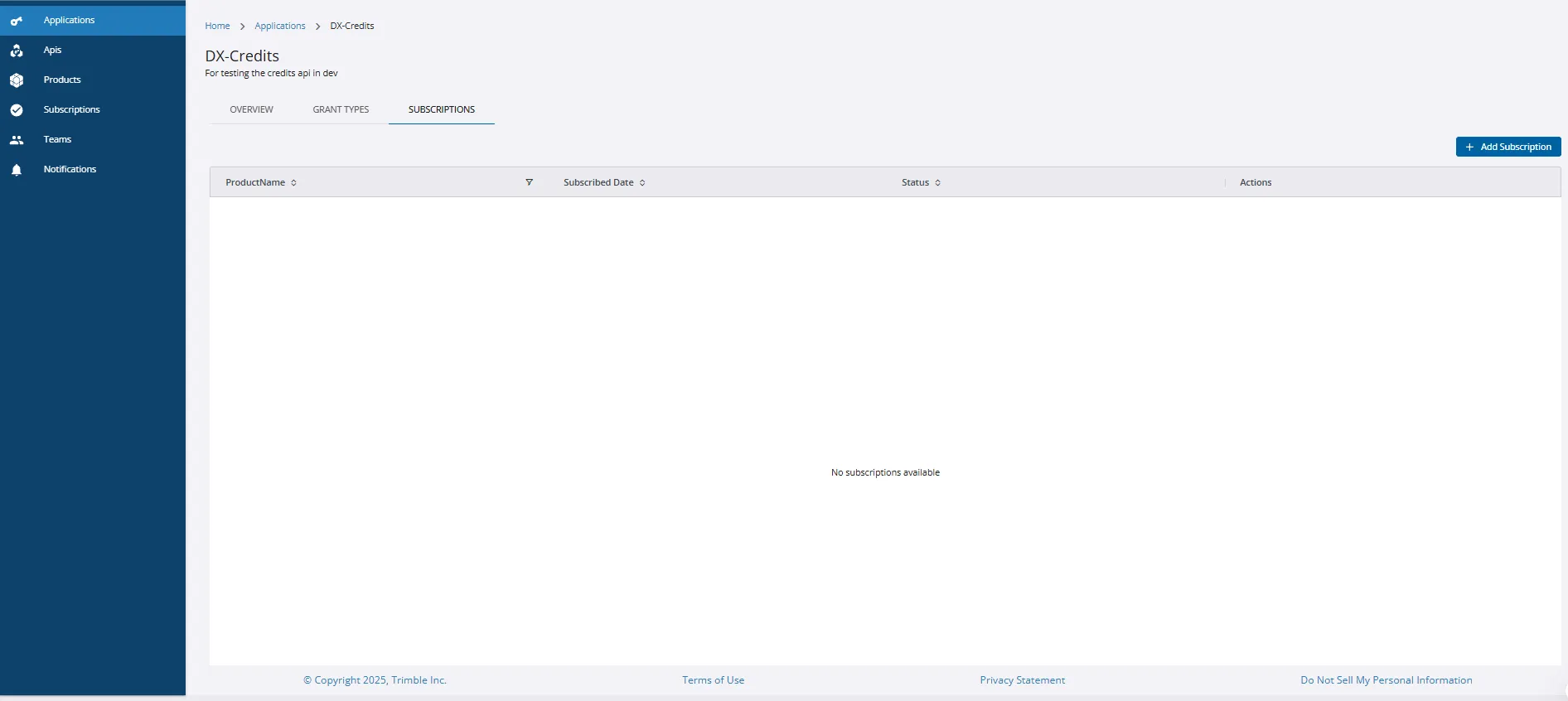 Subscriptions tab
