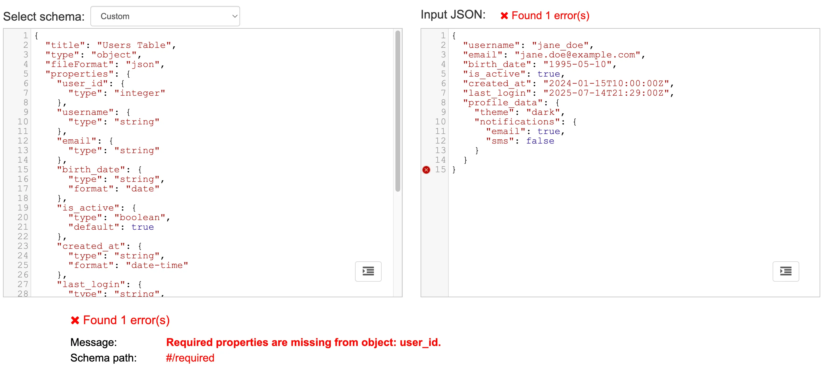 JSON Validation Error