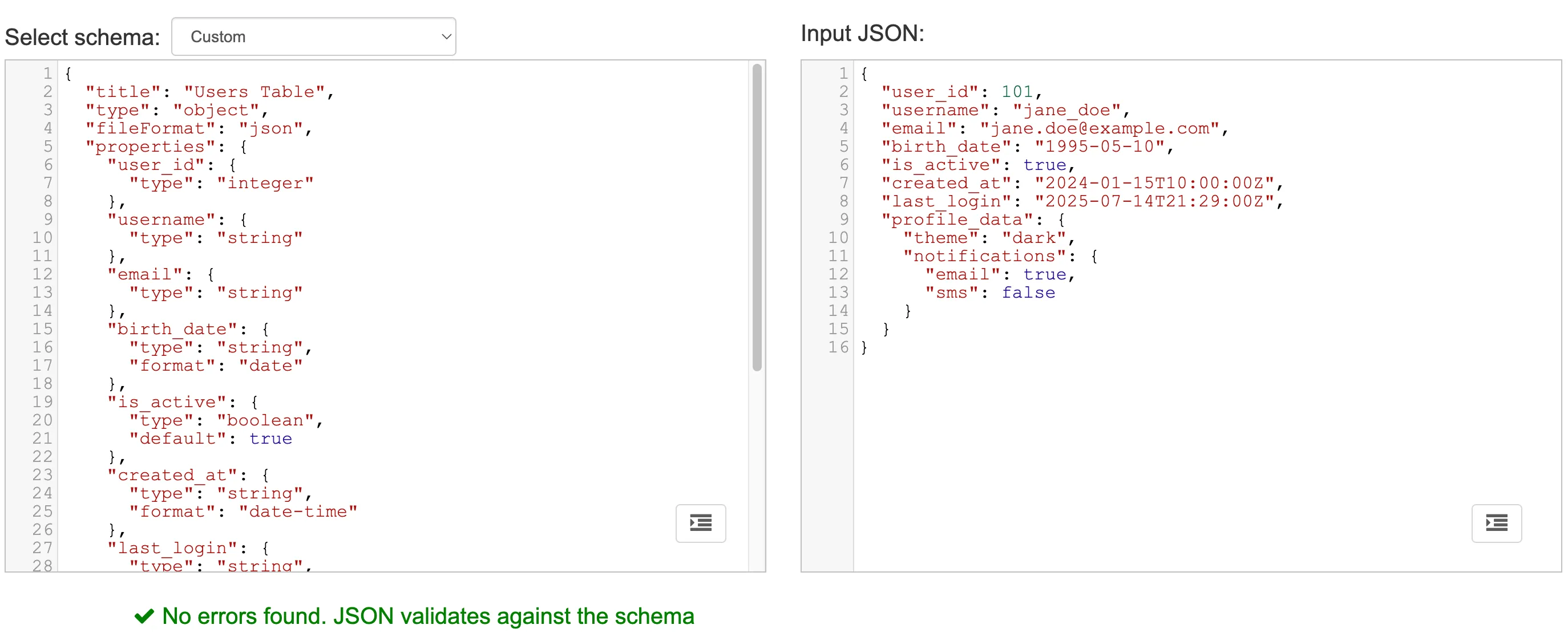JSON Validation Success