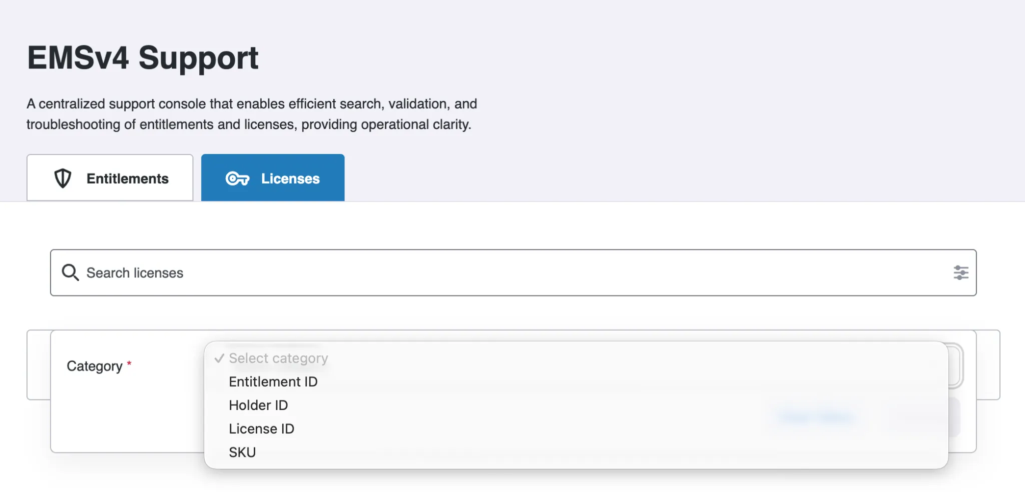 search license by category