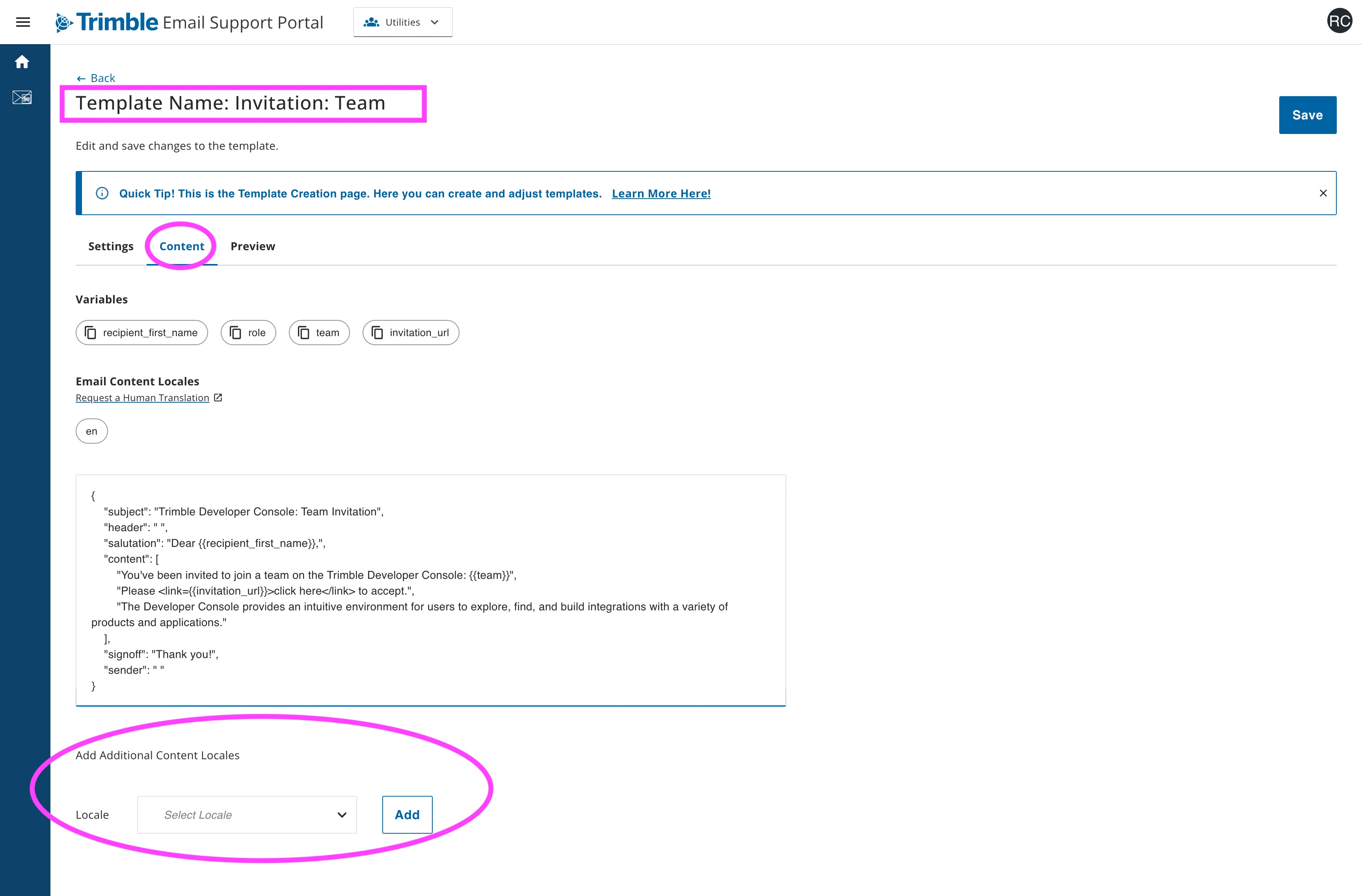 Email Template Manager - Template Content