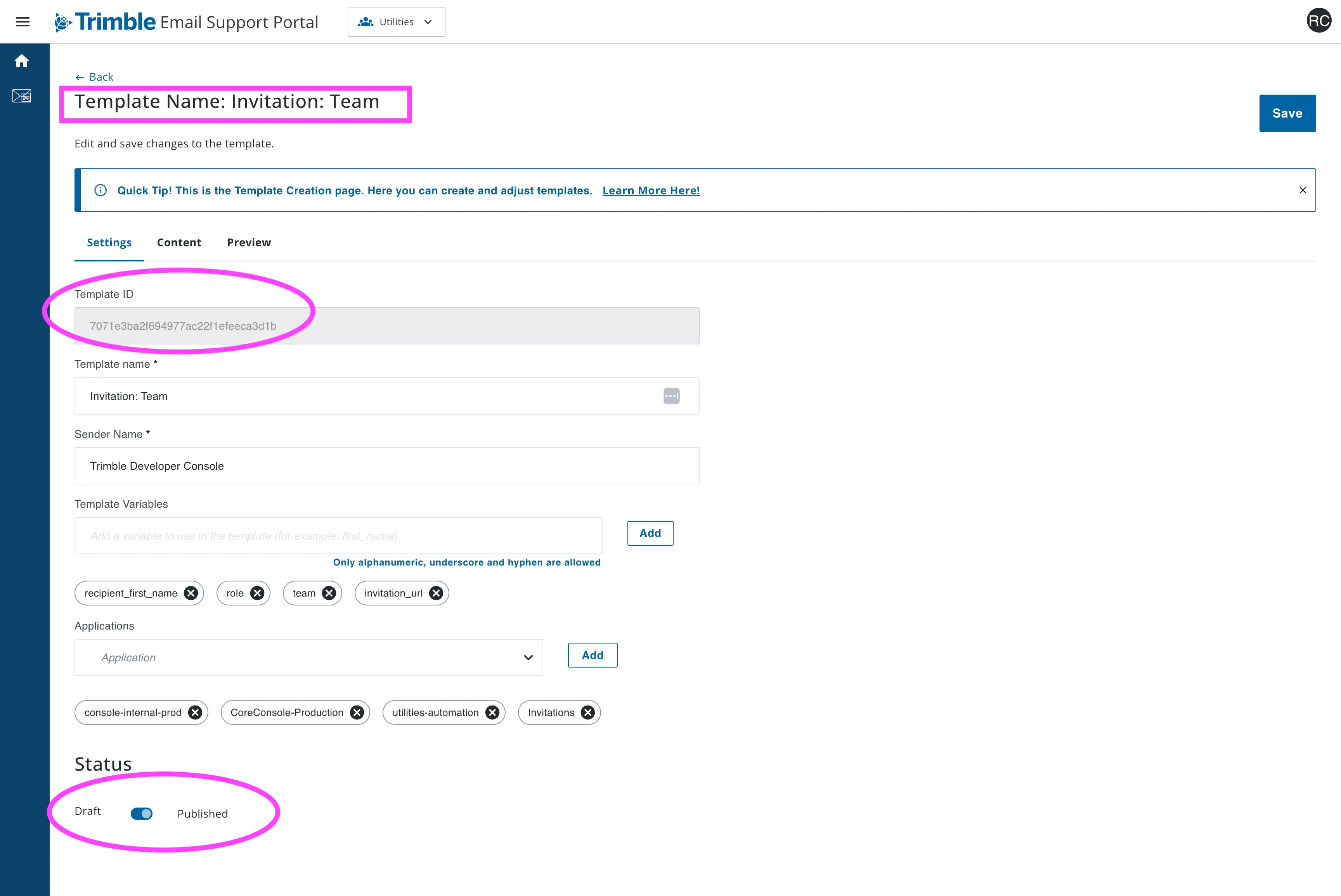 Email Template Manager - Template Settings