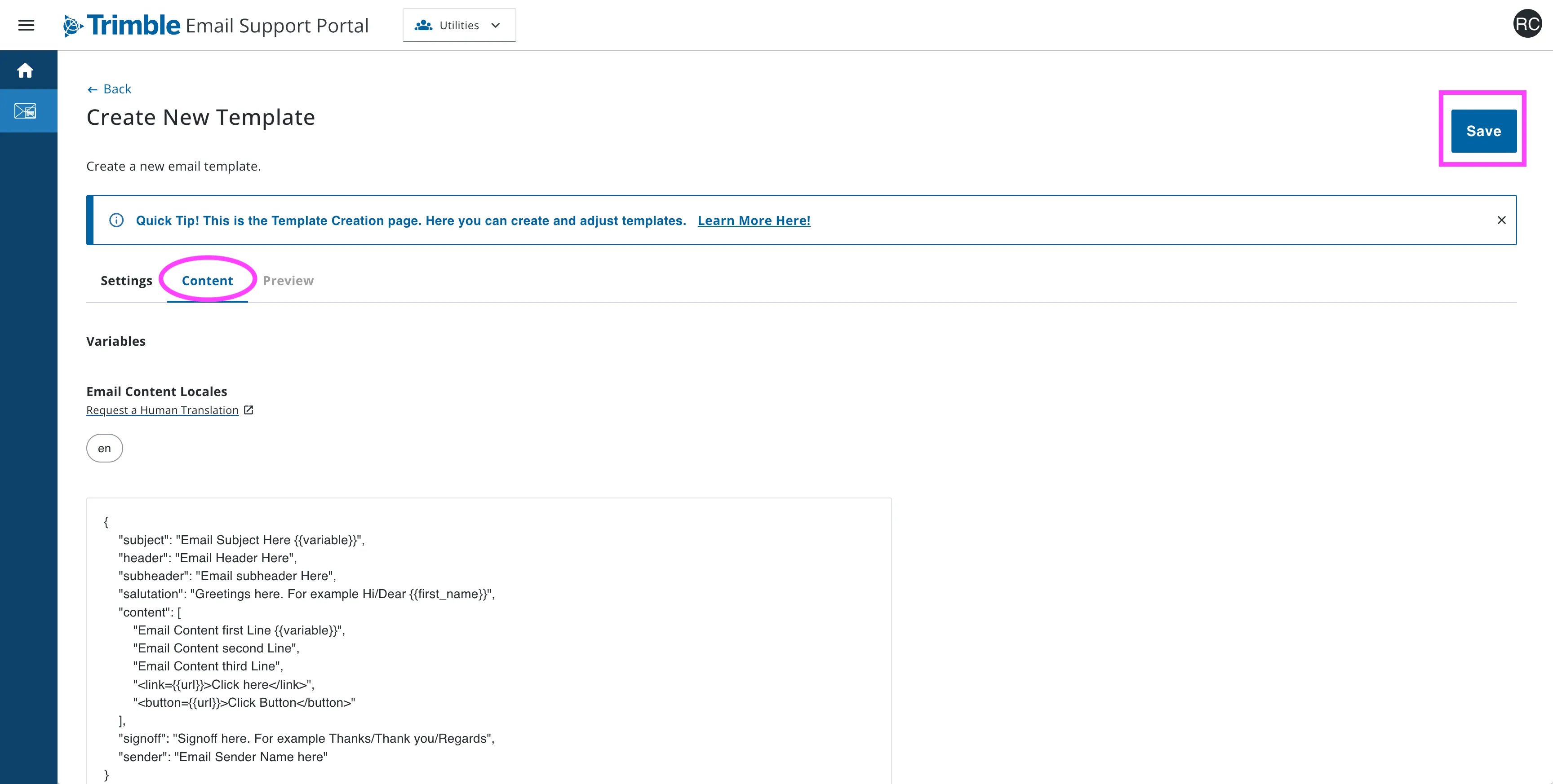Email Template Manager - Template Content