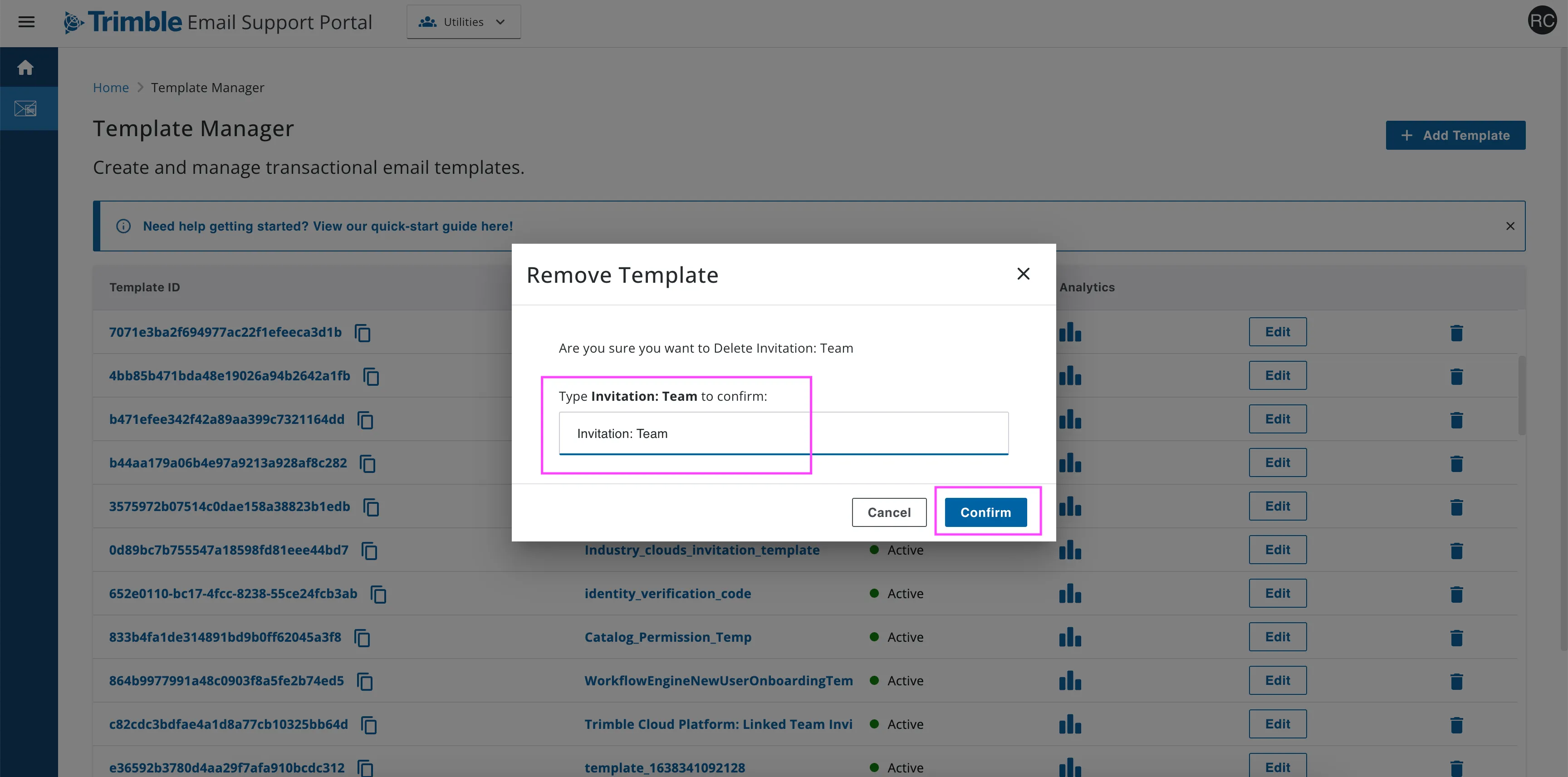 Email Template Manager - Delete Template Confirmation